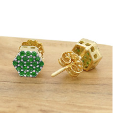 Par de Brincos Chuveiro com 38 Esmeraldas, em Ouro Amarelo 18 Kilates